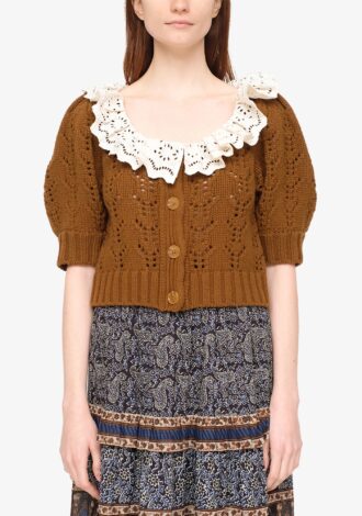 Zia Pointelle Lace Collar Cardigan