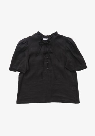 Tie Neck Short Sleeve Linen Top