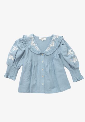 Kyla Embroidery Puff Sleeve Button Up Top
