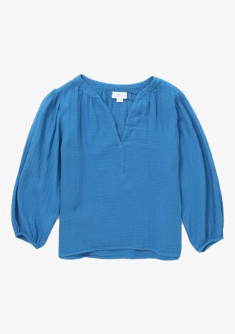 Maggie Cotton Gauze V Neck Long Sleeve Top