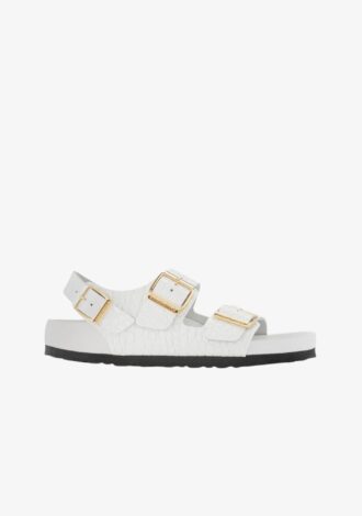 Milano Reptile Embossed Leather Sandal – White