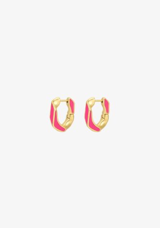 Pave Cuban Link Hoops - Pink
