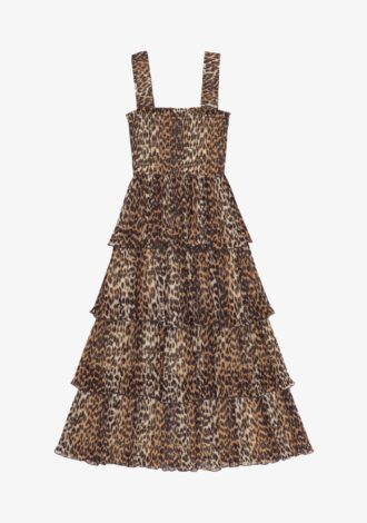 Leopard Pleated Flounce Smock Dress
