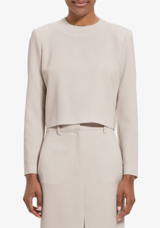 Long Sleeve Crepe Crop Top Pumice