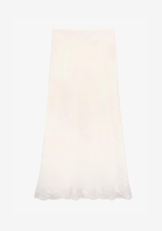 Crystal Lace Trim Linen Skirt Cream