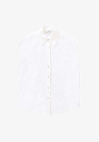 Linen Cap Sleeve Button Front Blouse