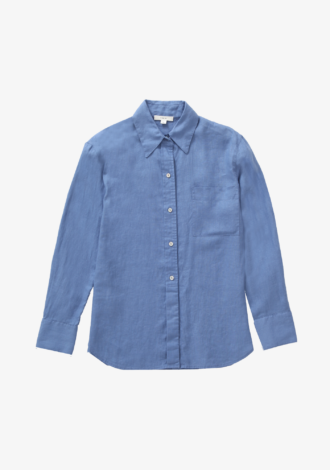 Linen Easy Button-Front Shirt Blue