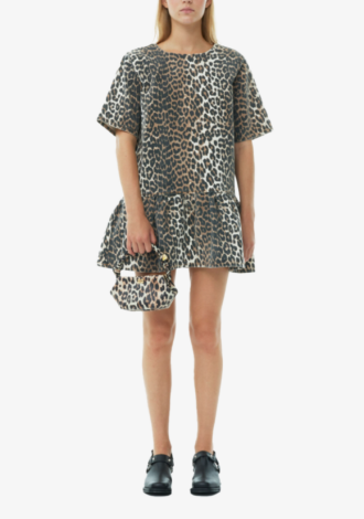 Leopard Open Back Mini Denim Dress