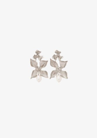 Pearl Blossom Drop Earrings Silver