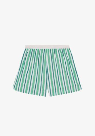 Green Striped Cotton Elasticated Shorts