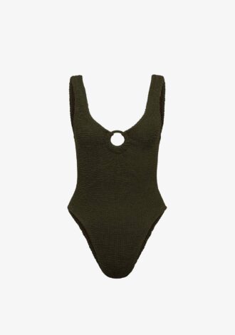Celine Swim With Tonal Hoops Metallic Khaki