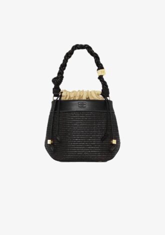 Black Bou Bucket Bag Raffia