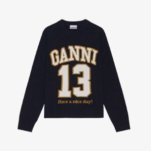Graphic Wool Mix Baseball Jumper - M
