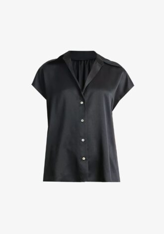 Cap Sleeve Ruched Back Blouse Black