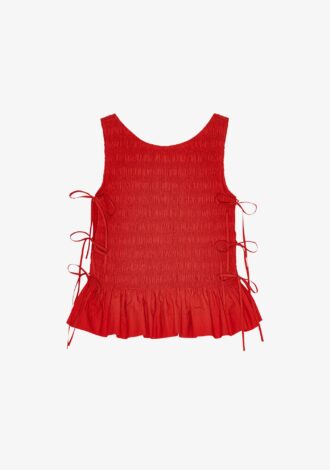 Red Cotton Smock Tie Top