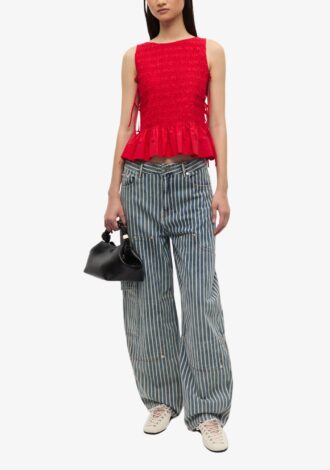 Red Cotton Smock Tie Top