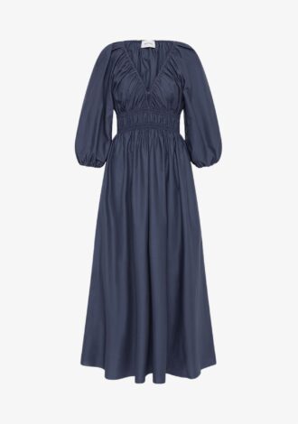 Shirred Plunge Button Dress Dusk