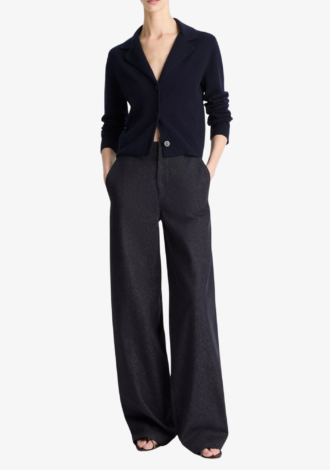 Wool Cashmere-Blend Lapel Cardigan