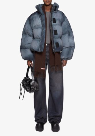 Skinny Fringe Wool Scarf Brown Melange