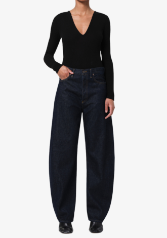 Luna High Rise Pieced Taper In Rinse