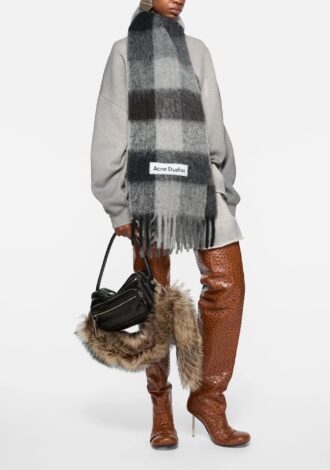 Mohair Checked Scarf Grey/Black