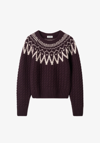 Fair Isle Cable Knit Sweater Midnight Plum