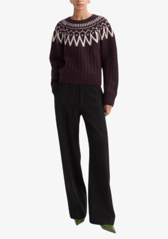 Fair Isle Cable Knit Sweater Midnight Plum