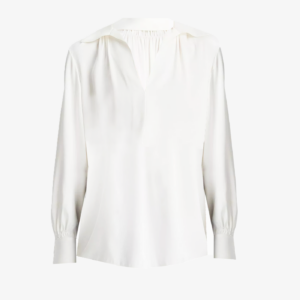 Smocked Silk-Blend Long-Sleeve Blouse - XS