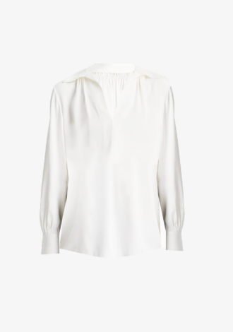 Smocked Silk-Blend Long-Sleeve Blouse