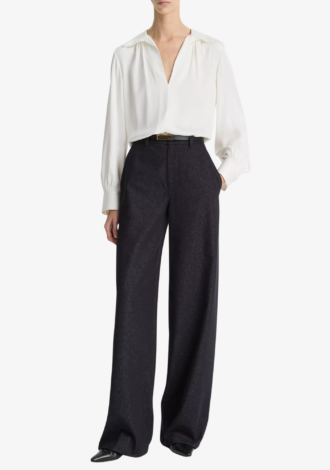 Smocked Silk-Blend Long-Sleeve Blouse