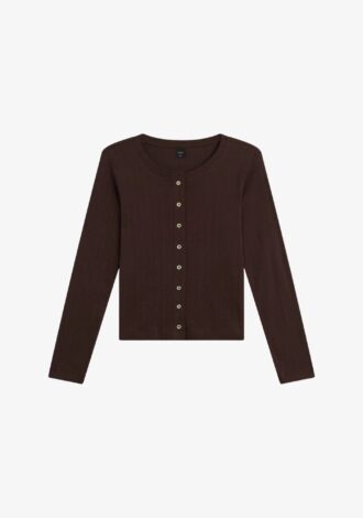 Pointelle Classic Crew Cardigan Chocolate