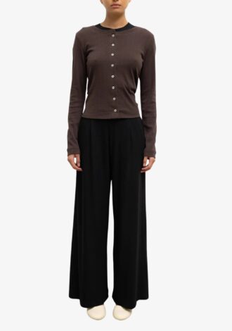 Pointelle Classic Crew Cardigan Chocolate