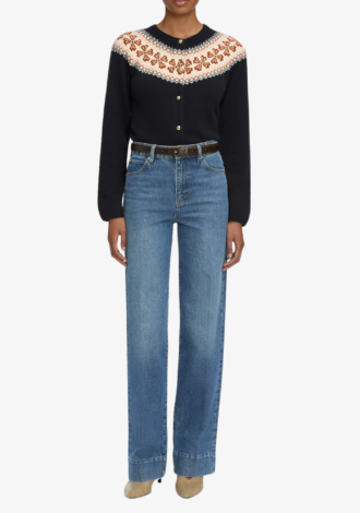 The Cashmere Fairisle Cardi In Navy