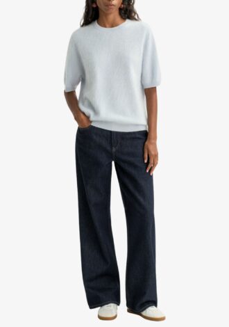 Brushed Short Sleeve Sweater Light Blue