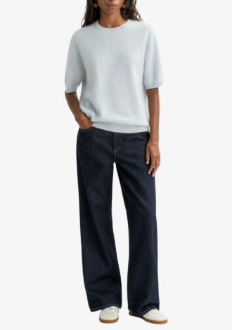 Brushed Short Sleeve Sweater Light Blue