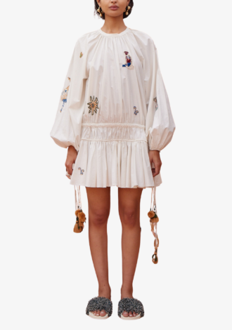 Carmine Embroidered Mini Dress