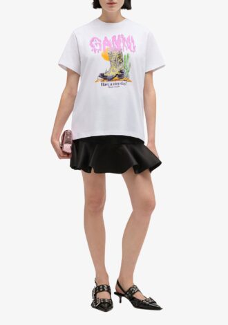 White Western Boot Print T-shirt