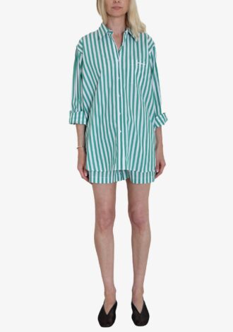 Embroidered Cotton Shorts Emerald Stripe