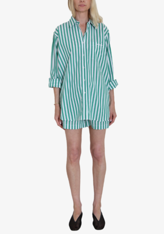 Embroidered Cotton Shorts Emerald Stripe