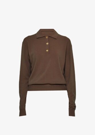 New Hamilton Button Polo Brown Chocolate Marl