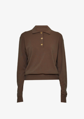 New Hamilton Button Polo Brown Chocolate Marl