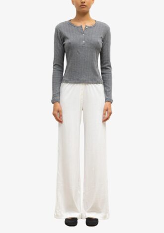 Pointelle Long Sleeve Henley Granite