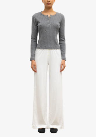 Pointelle Long Sleeve Henley Granite