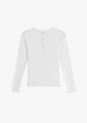 Pointelle Long Sleeve Henley White