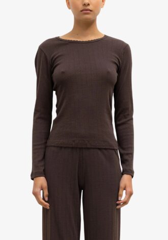 Pointelle Slim Fit Long Sleeve Chocolate