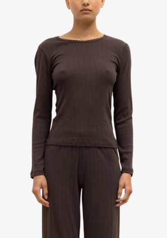 Pointelle Slim Fit Long Sleeve Chocolate