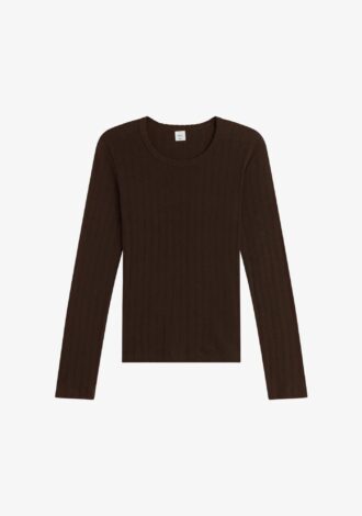 Pointelle Slim Fit Long Sleeve Chocolate