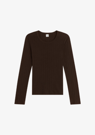 Pointelle Slim Fit Long Sleeve Chocolate