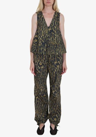Leopard Printed Stretch Cotton Cargo Pants