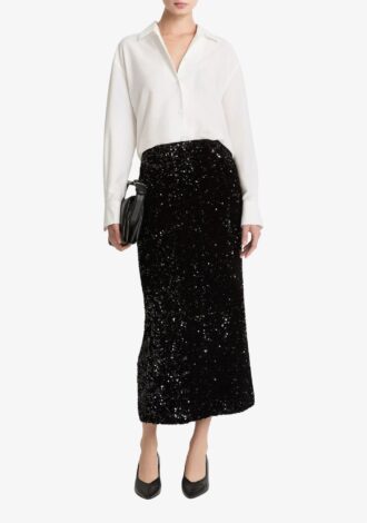 Sequined Velvet Column Skirt